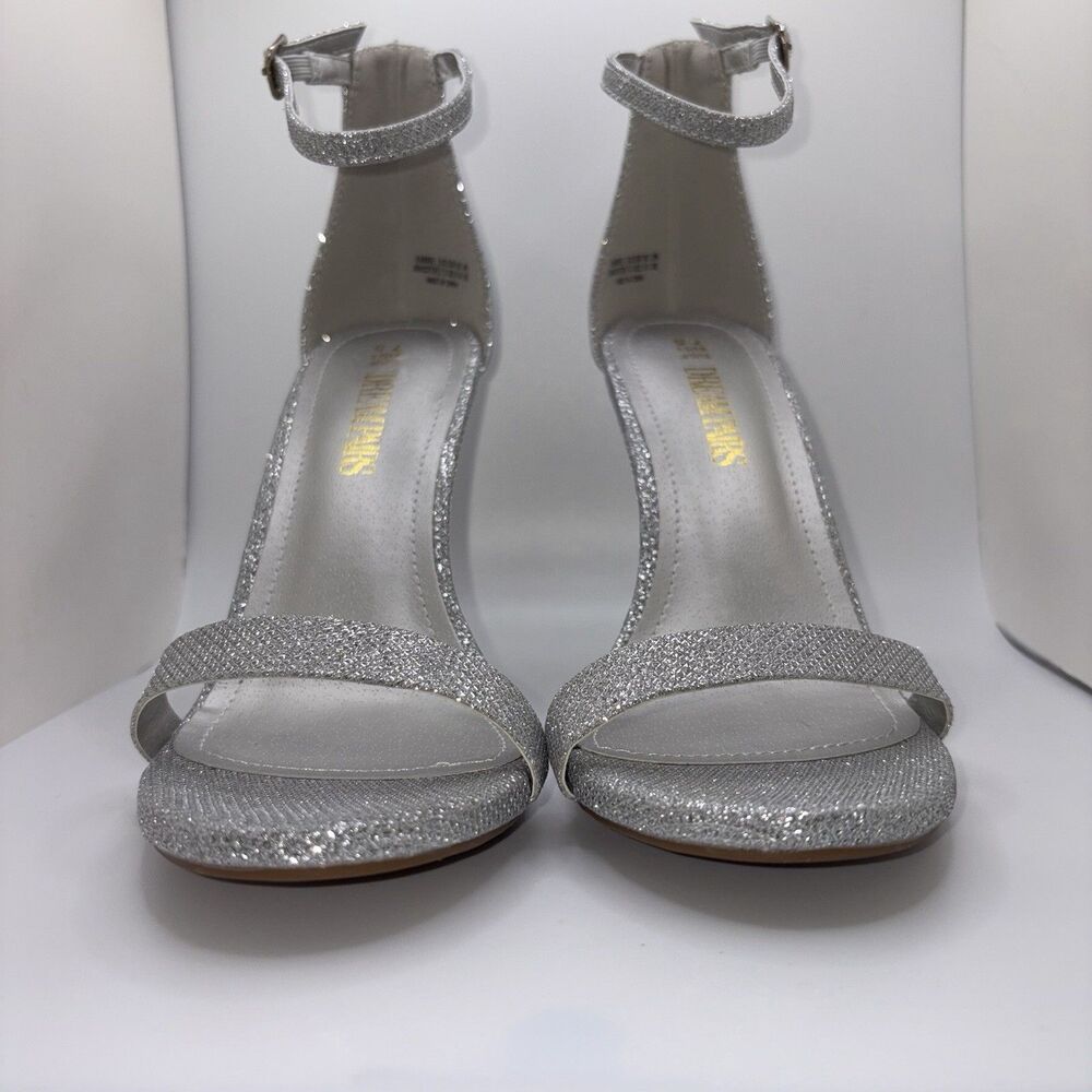 Silver Glitter Sandals 7.5 Y2k Prom Wedding Metallic Strap Open Toe Stiletto